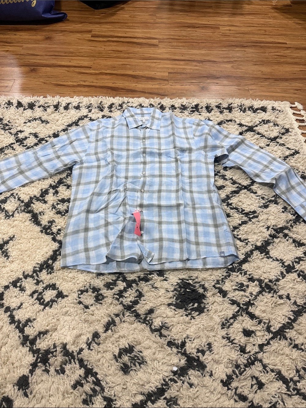 Peter Millar Light Blue and White Plaid Casual Button-Down